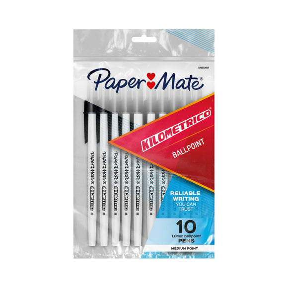 Paper Mate Kilometrico Black Pk10 Box12 writes for over a kilometer and has a tungsten carbide barrel so ideal for writing on carbon paper.