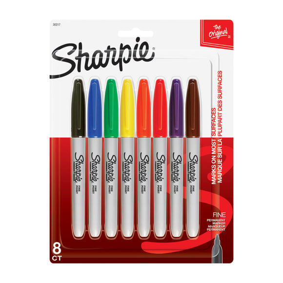Sharpie Permanent Marker FP Fashion Assorted Pk8. Sharpie Permanent Marker Fine Point Fashion Colours Assorted Pk8 mark on paper, plastic, metal, and most other surfaces. Ink resists fading and water. 