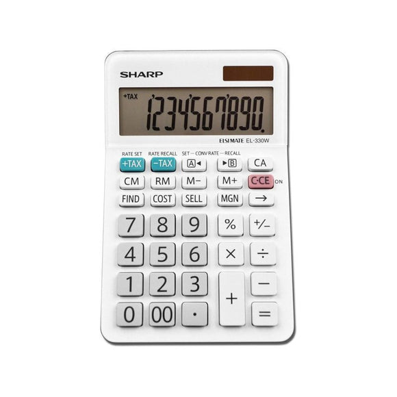 Sharp EL330WB 10 Digit Desktop Calculator White has an angled, 10 digit LCD display for comfortable reading and use. It has a 4-key memory and 2 key roll over calculations which is ideal for business professionals at home or in the office.