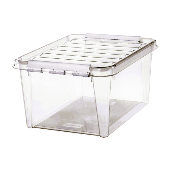 Storage Box with White Clips 50x39x26cm 32L - Spacious storage box for all round storage in hallway or storage room. Ideal size for storing seasonal clothes, shoes and blankets. Boxes nest without lids and stack with them on.