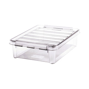 Storage Box with White Clips 40x30x11cm 8L - Practical storage box for A4 format documents. Use to organise papers, files and magazines. Boxes nest without lids and stack with them on. The sturdy clips keep the lid firmly in place.