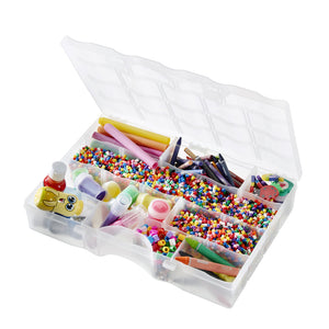 Large organiser box for keeping small items in order. The small, removable compartments can be used to store items such as screws/nails, hair accessories, fishing equipment or craft accessories. 38x27x7cm - 19 compartments