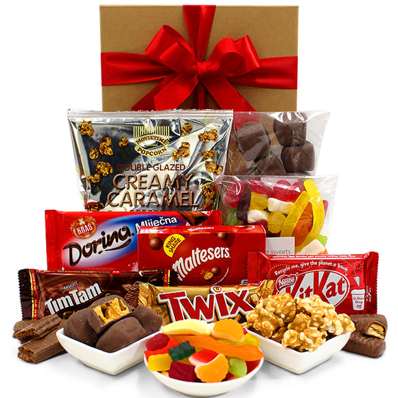 Chocolate Gift Hamper with Twix, Maltesers, Kitkat, Caramel Popcorn, Chocolate Honeycomb, Tim Tams, Party Mix - Sweet & Dessert Hamper for Birthdays, Christmas, Easter, Thanksgiving, Anniversaries